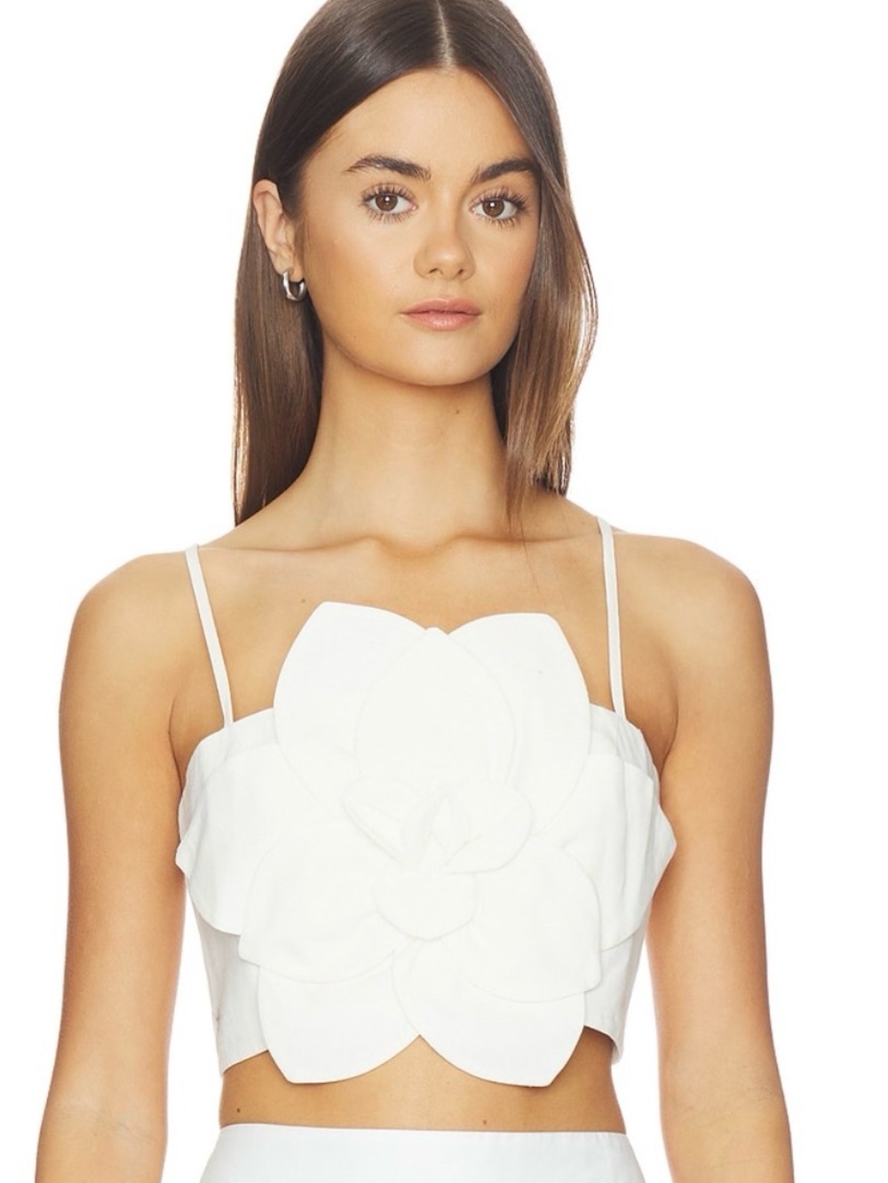 Yumi Kim Sahara Floral Appliqué Spaghetti Strap Crop Top in White
